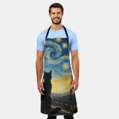 Starry Night Artistic Black Cat & Celestial Town Schort (Gedragen)