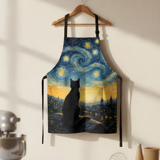Starry Night Artistic Black Cat & Celestial Town Schort