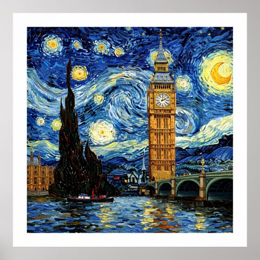 Starry Night Big Ben London England Poster (Voorkant)