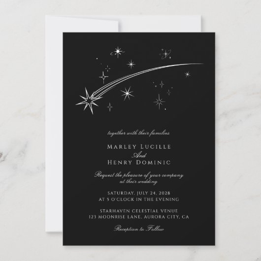 Starry Night Black and White Celestial Wedding Kaart (Voorkant)