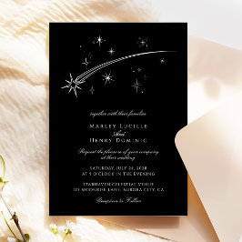 Starry Night Black and White Celestial Wedding Kaart