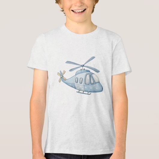 Starry Night Blue Watercolor Helicopter Nursery Tri-Blend Shirt (Voorkant)