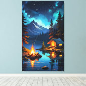 Starry Night Camping by the Lake Canvas Afdruk (Insitu (Houten vloer))
