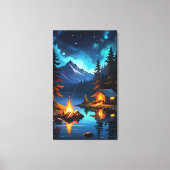 Starry Night Camping by the Lake Canvas Afdruk (Voorkant)