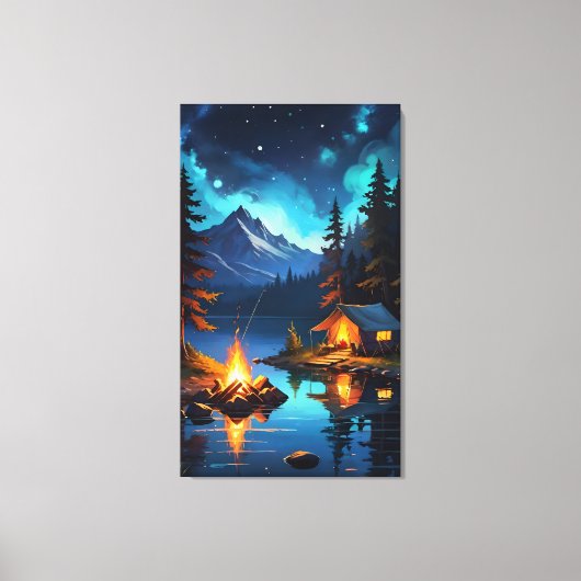 Starry Night Camping by the Lake Canvas Afdruk (Voorkant)