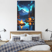 Starry Night Camping by the Lake Canvas Afdruk (Insitu (Slaapkamer))
