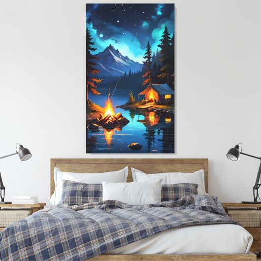 Starry Night Camping by the Lake Canvas Afdruk (Insitu (Slaapkamer))