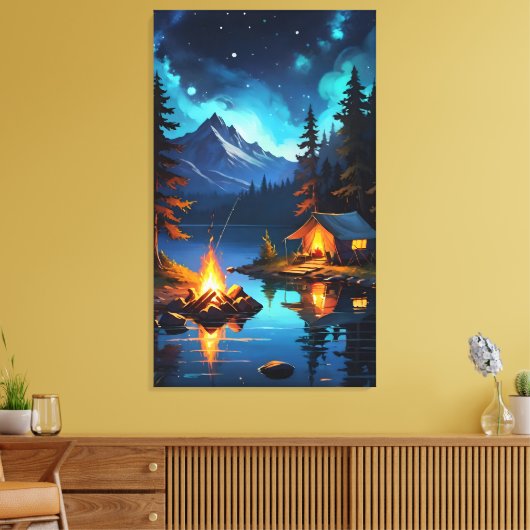 Starry Night Camping by the Lake Canvas Afdruk (Insitu (Woonkamer))