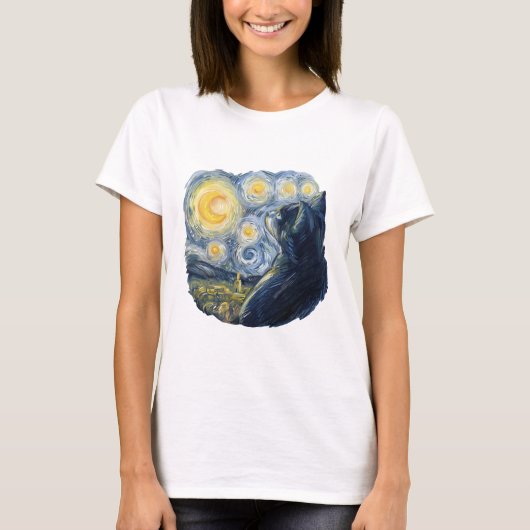 Starry Night Cat Artistic Van Gogh Style Art T-shirt (Voorkant)