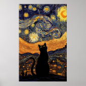 Starry Night Cat Van Gogh Inspired Starry Sky Poster (Voorkant)