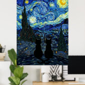Starry Night Cat Van Gogh Inspired Starry Sky Poster (Thuiskantoor)