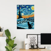 Starry Night Cat Van Gogh Inspired Starry Sky Poster (Thuiskantoor)