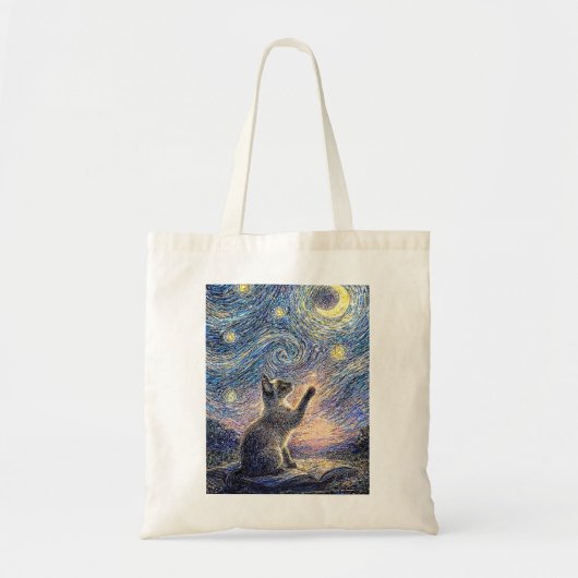 Starry Night Cat – Van Gogh Style Art  Tote Bag (Voorkant)
