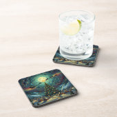 Starry Night Christmas Coaster Set 6 Santa Sleigh Bier Onderzetter (Rechterzijde)