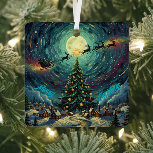 Starry Night Christmas Ornament Square Metal (Insitu)