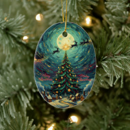 Starry Night Christmas Oval Santa Keramisch Ornament