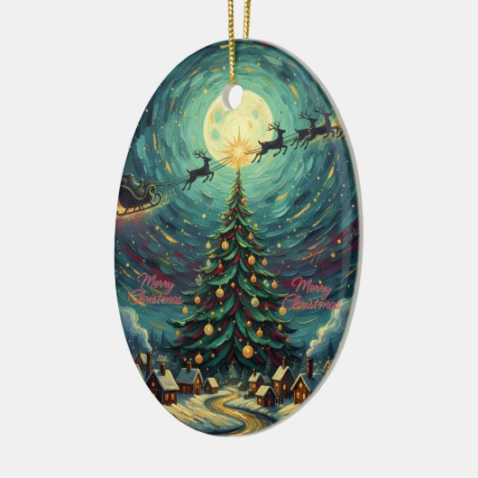 Starry Night Christmas Oval Santa Keramisch Ornament (Links)