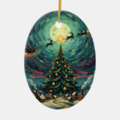 Starry Night Christmas Oval Santa Keramisch Ornament (Voorkant)