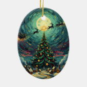 Starry Night Christmas Oval Santa Keramisch Ornament (Achterkant)