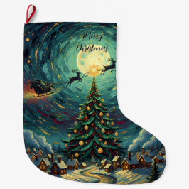 Starry Night Christmas Stocking Double-Sided Santa Grote Kerstsok