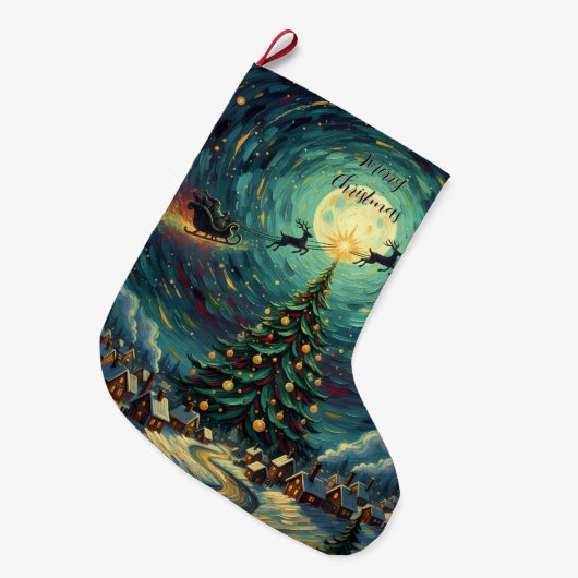 Starry Night Christmas Stocking Double-Sided Santa Grote Kerstsok (Voorkant (Hangend))