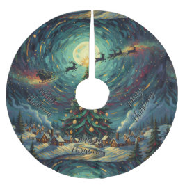 Starry Night Christmas Tree Skirt Santa Sleigh Kerstboom Rok