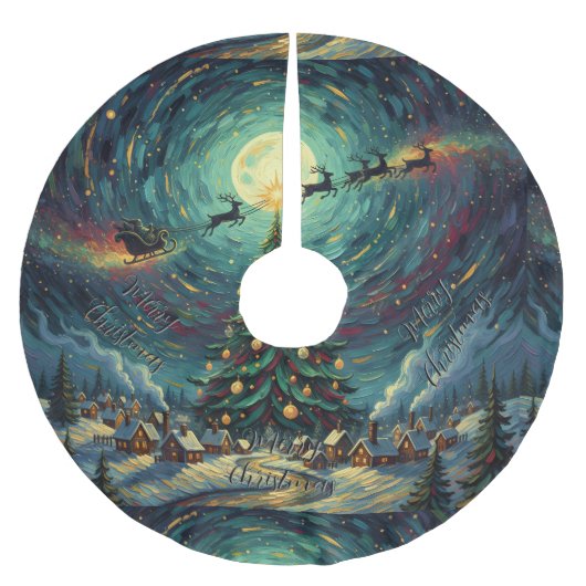 Starry Night Christmas Tree Skirt Santa Sleigh Kerstboom Rok (Voorkant)