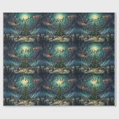 Starry Night Christmas Wrapping Paper Santa Sleigh Cadeaupapier (Vlak)