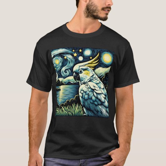 Starry Night Cockatoo Parrot Van Gogh Bird Lover T-shirt (Voorkant)
