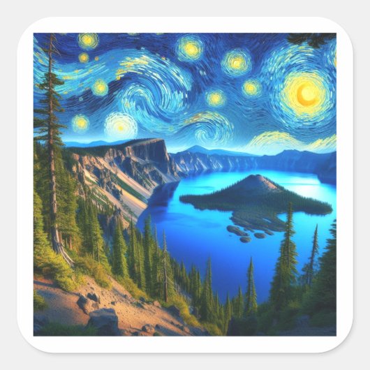 Starry Night Crater Lake National Park Vierkante Sticker (Voorkant)
