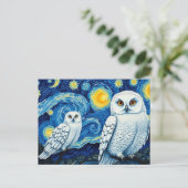 Starry Night Cute Vincent Van Gogh Owl Briefkaart (Staand voorkant)