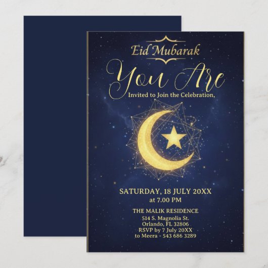 Starry Night Eid Mubarak Party Invitation Kaart (Voorkant / Achterkant)