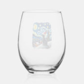 Starry Night Festive Christmas Black Cat Santa Hat Wijnglas Zonder Voet (Achterkant)