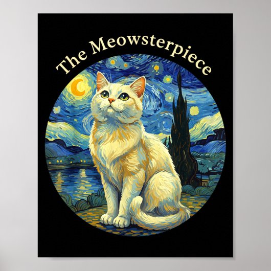 Starry Night Funny Cat The Meowsterece Van Gogh Hu Poster (Voorkant)