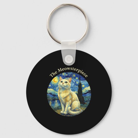 Starry Night Funny Cat The Meowsterece Van Gogh Hu Sleutelhanger (Voorkant)