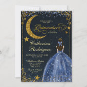 Starry Night Gold and Dark Blue Quinceanera Kaart (Voorkant)