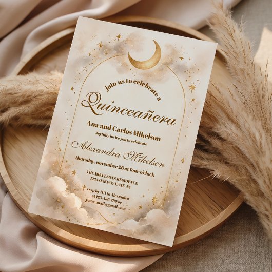 Starry Night Gold Quinceañera Kaart