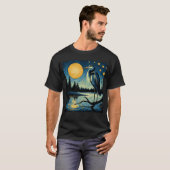 Starry Night Great Blue Heron Van Gogh Bird Lover T-shirt (Voorkant volledig)