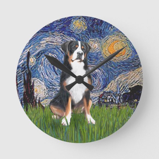 Starry Night - Greater Swiss Mountain dog Ronde Klok (Voorkant)