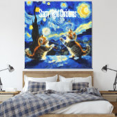 Starry Night Kittymas Christmas Spoof Canvas Afdruk (Insitu (Slaapkamer))