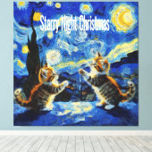 Starry Night Kittymas Christmas Spoof Canvas Afdruk (Insitu (Houten vloer))