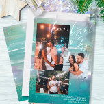 Starry Night Light and Joy 3 Photo Green Feestdagenkaart<br><div class="desc">Create your own 3 foto collachday card, met Love Light & Joy hand lettering, we hebben starry night background. Het design heeft een watercolor brush strokes, in shades of green mint pink and grey, with stars, starlight glow and gold dust. Love, light & joy is lettered in modern script calligraphy,...</div>