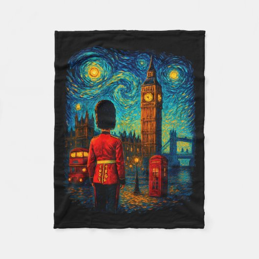 Starry Night London Red Telephone Box Queen's Guar Fleece Deken (Voorkant)