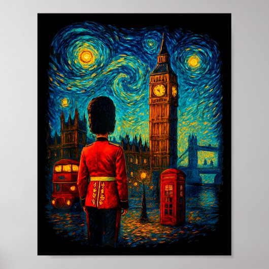 Starry Night London Red Telephone Box Queen's Guar Poster (Voorkant)