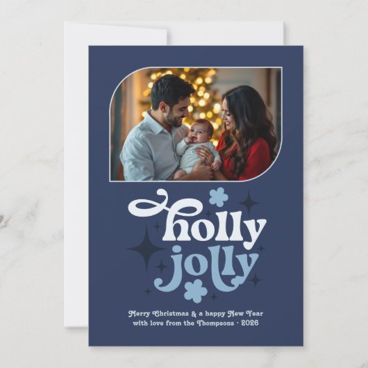 Starry Night Modern Blue Christmas Photo Feestdagenkaart (Voorkant)