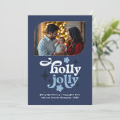 Starry Night Modern Blue Christmas Photo Feestdagenkaart (Staand voorkant)