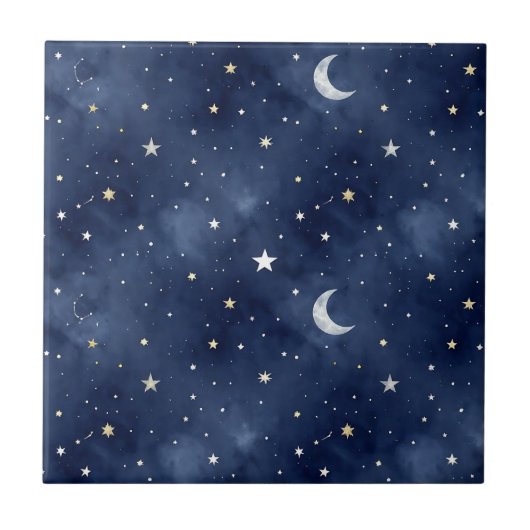 Starry Night Moon Constellations Pattern Tegeltje (Voorkant)