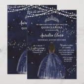 Starry Night Navy Blue Quinceañera Brown Princess Kaart (Voorkant / Achterkant)