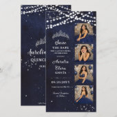 Starry Night Navy Blue Quinceañera Photo Booth Save The Date (Voorkant / Achterkant)