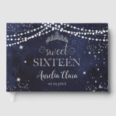 Starry Night Navy Blue Silver Sweet 16 Birthday Gastenboek (Voorkant)